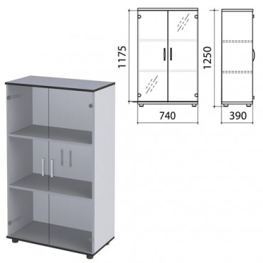 Шкаф закрытый со стеклом "Монолит", 740х390х1250 мм, цвет серый (КОМПЛЕКТ)