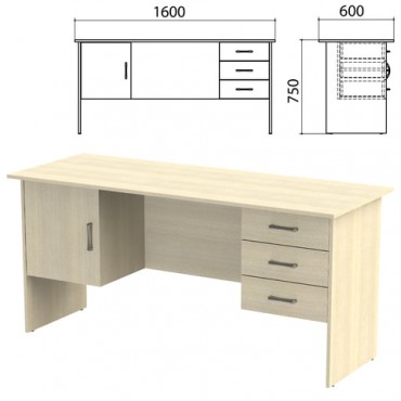 Стол письменный "Канц", 1600х600х750 мм, 2 тумбы, комбинированный, цвет дуб молочный (КОМПЛЕКТ)