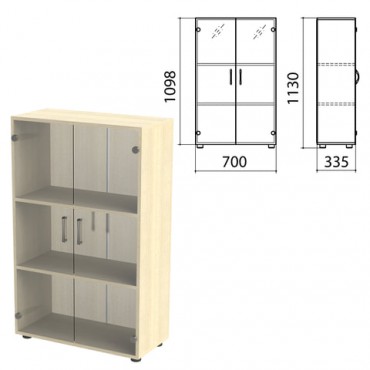 Шкаф закрытый со стеклом "Канц", 700х335х1130 мм, цвет дуб молочный (КОМПЛЕКТ)