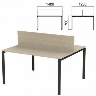 Стол письменный 2-МЕСТНЫЙ на металлокаркасе "Арго", 1400х1236х760 мм, ясень шимо (КОМПЛЕКТ)