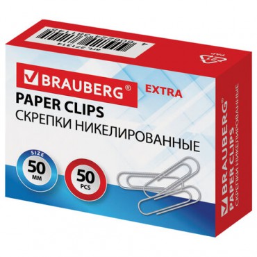 Скрепки большие EXTRA BRAUBERG 50 мм никелированные 50 штук, 271314