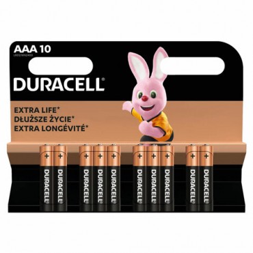 Батарейки КОМПЛЕКТ 10 шт., DURACELL Basic ОРИГИНАЛ, AAA (LR03, 24А), алкалиновые, мизинчиковые